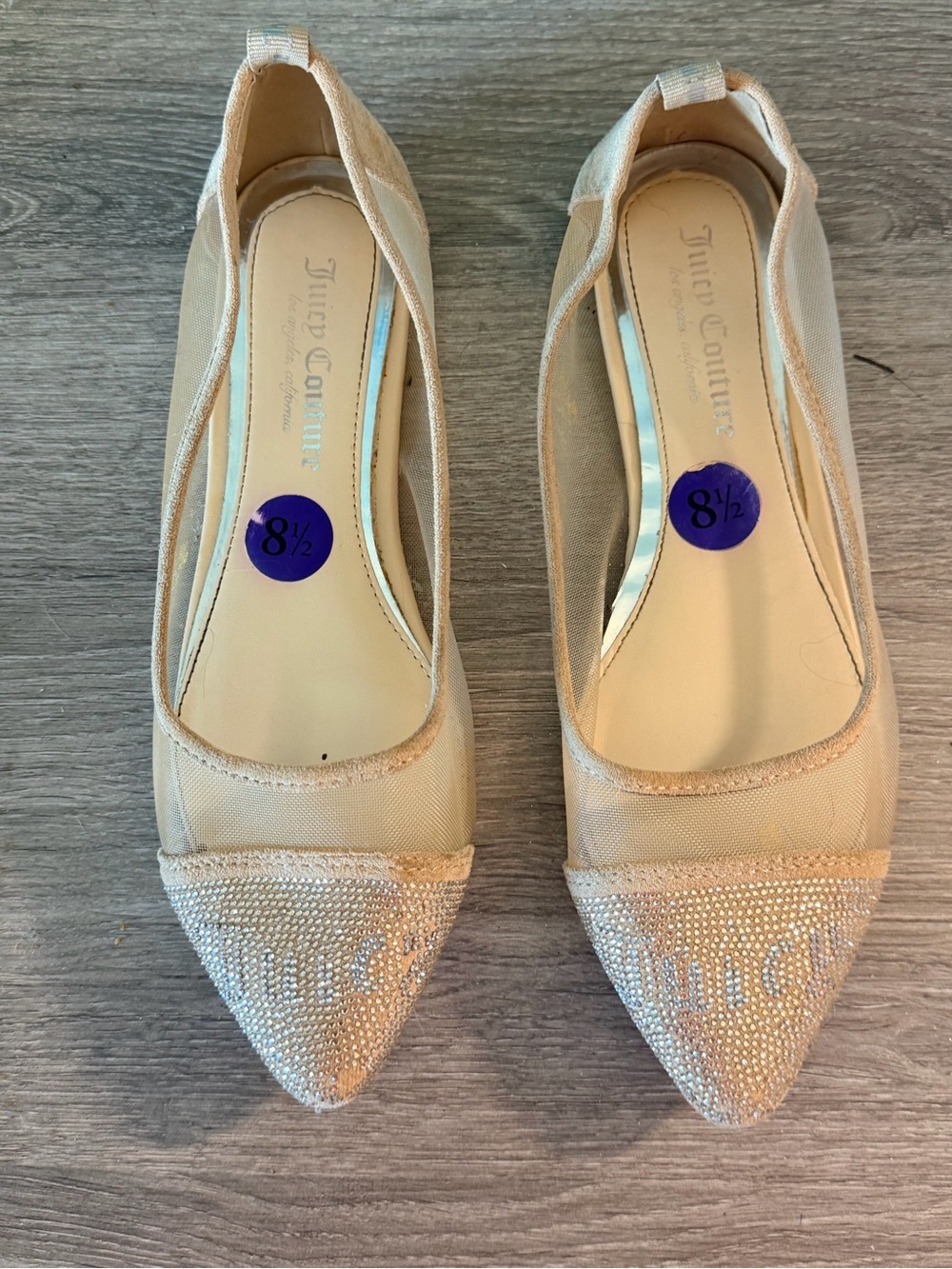 Juicy Couture Champagne Crystal Mesh Pointed Flats